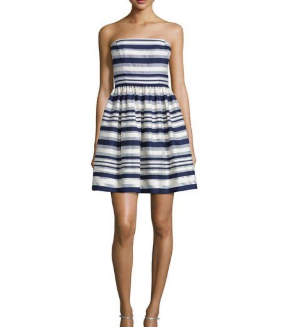 ERIN Erin Fetherston Carolina Navy Striped Strapless Fit Flare Mini Dress Size 6